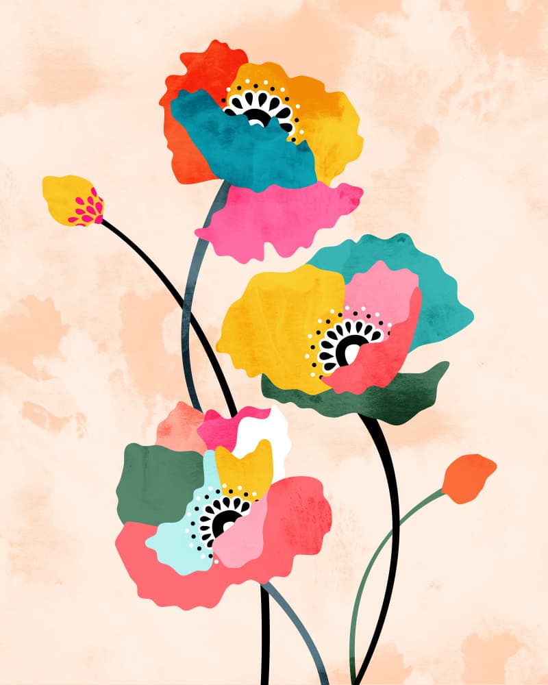 Colorful Poppies Bloom by Uma Gokhale — canvas wall art