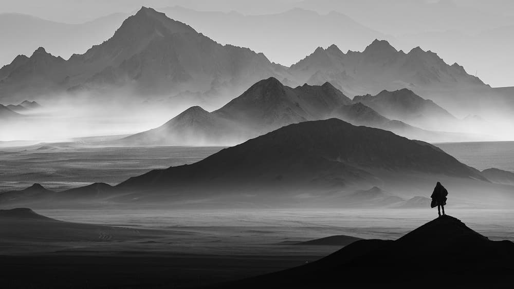 Misty Peaks Solitary Journey by Bingo Z — canvas wall art
