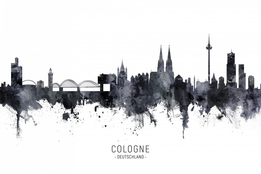 Cologne Skyline Watercolor by Michael Tompsett — canvas wall art