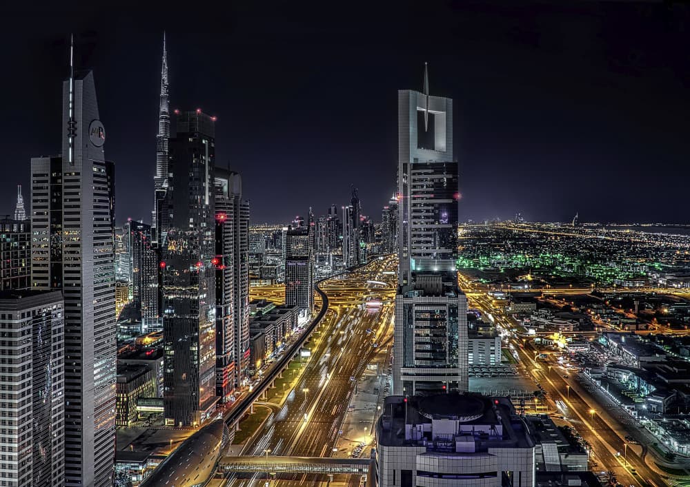 Dubai City Night Lights by Michael Eßig — canvas wall art