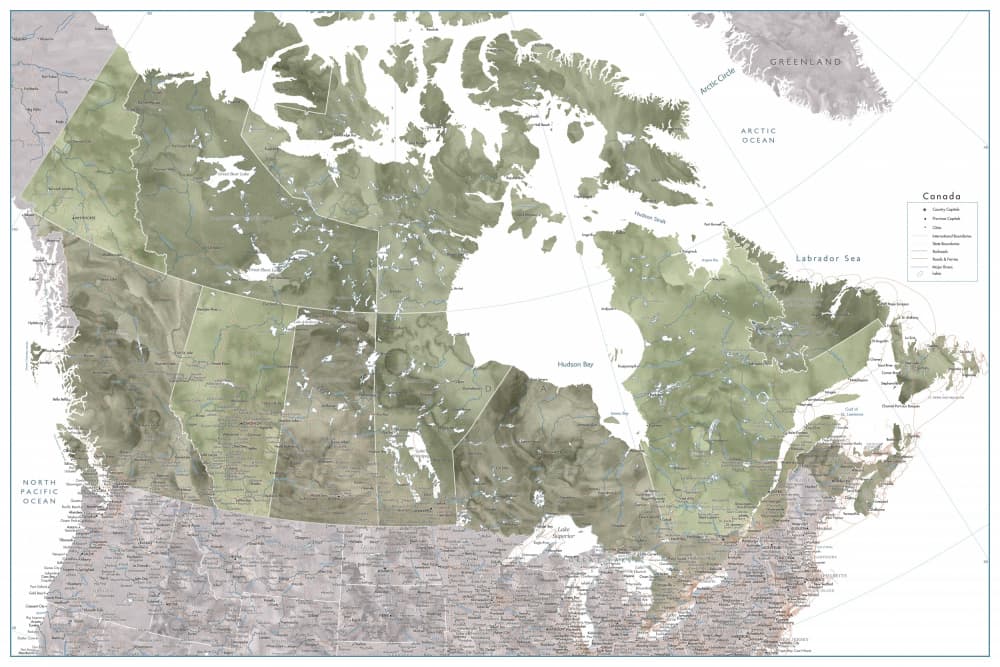 Satellite Map of Canada by Rosana Laiz Blursbyai — canvas wall art