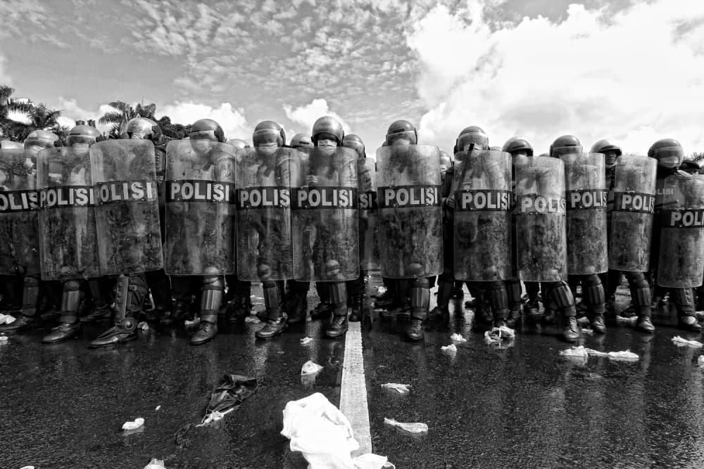Riot Police Line by m salim bhayangkara — canvas wall art