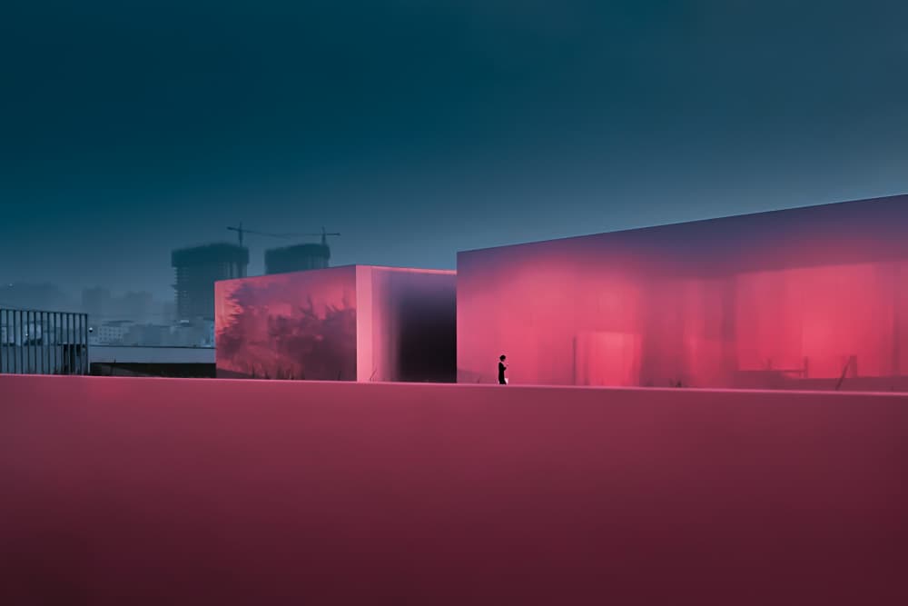 Pink City Solitude by Xiaopeng Guan — canvas wall art