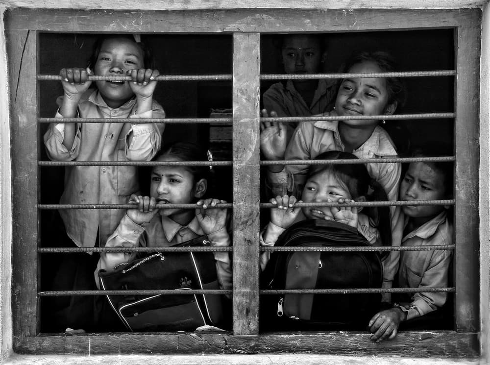 Curious School Children by Yvette Depaepe — canvas wall art