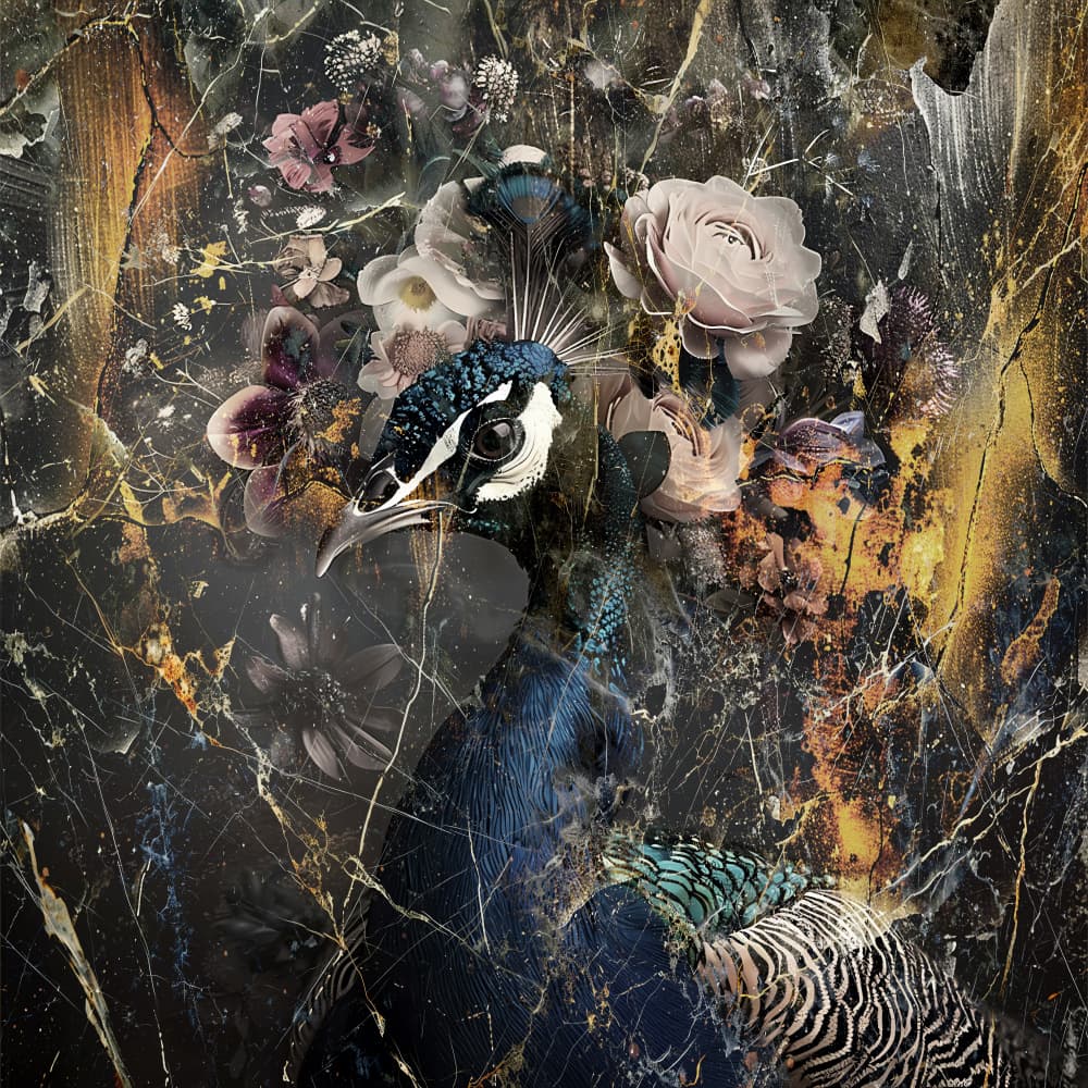 Elegant Marble Peacock by Rafal Kulik — canvas wall art