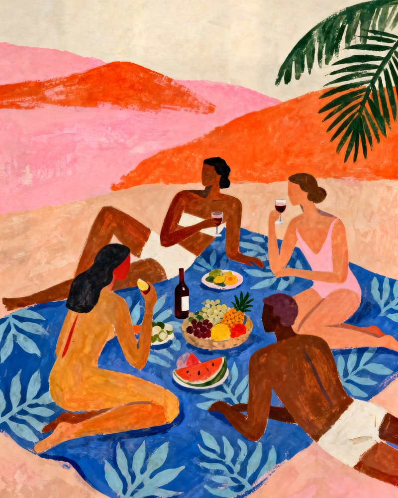 Summer Beach Picnic by Uma Gokhale — canvas wall art