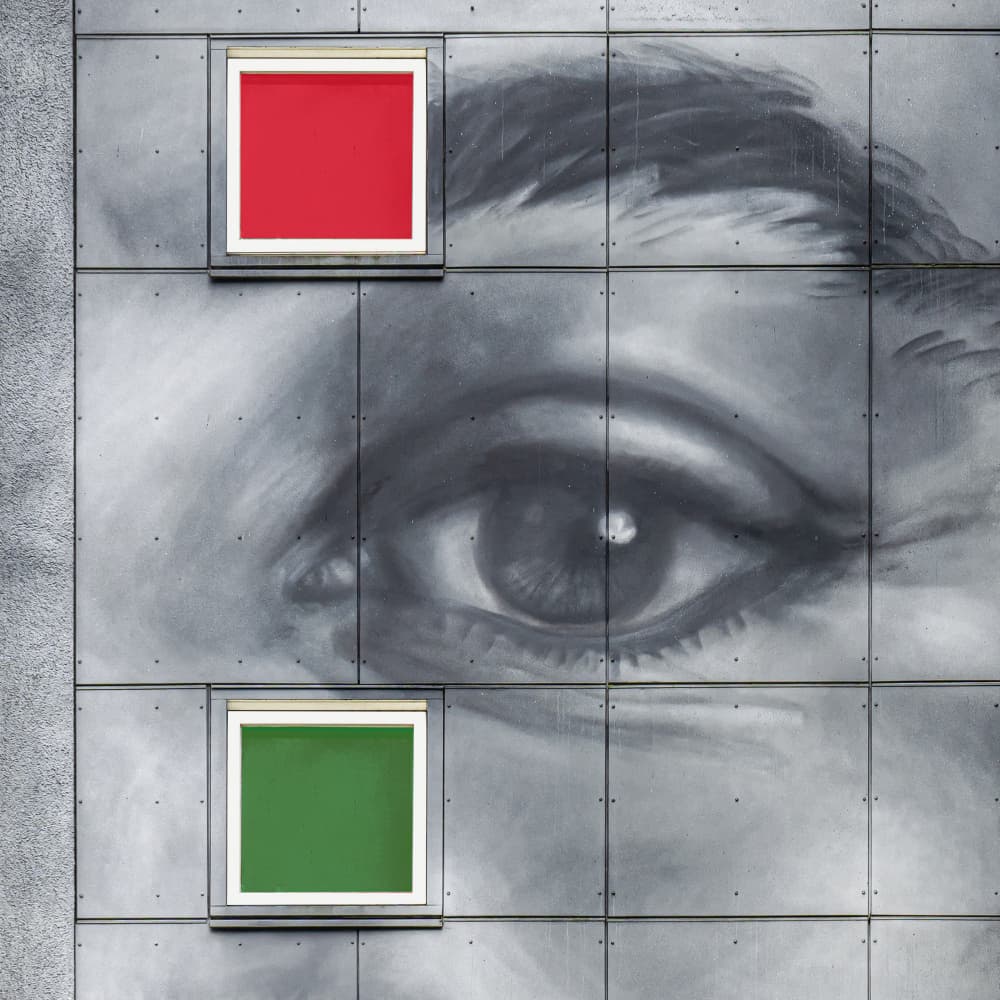 Urban Eye Red Green by Luc Vangindertael (laGrange) — canvas wall art