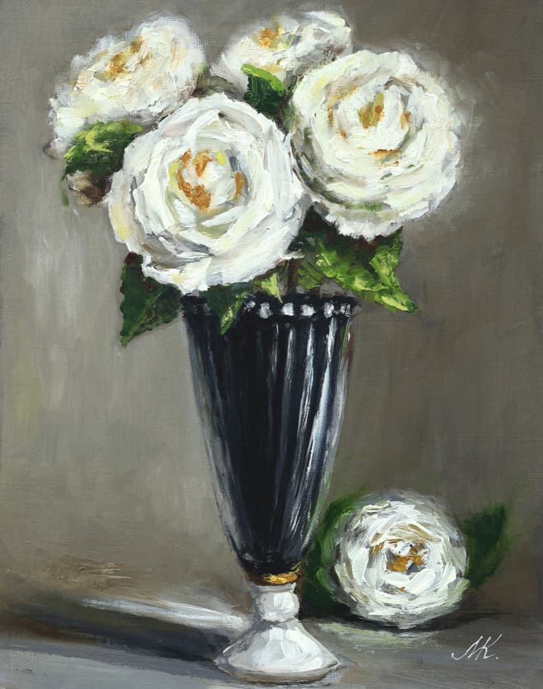 Elegant White Roses Vase by Marina Kozyr — canvas wall art