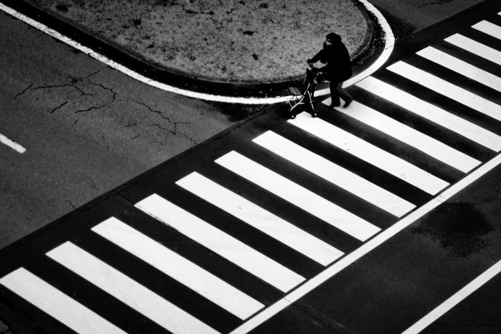 Black White Urban Walk by Haruyo Sakamoto — canvas wall art