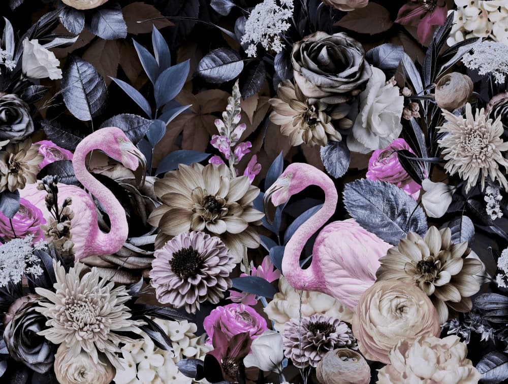 Dark Floral Flamingos by Andrea Haase — canvas wall art