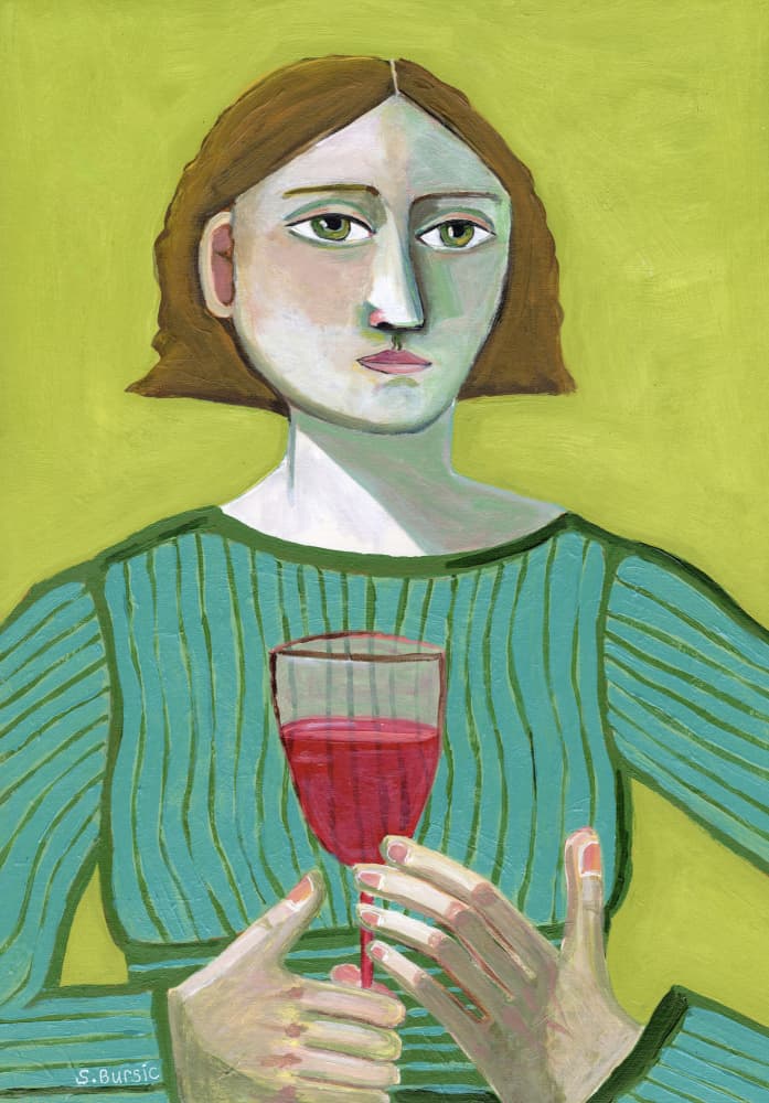 Pensive Woman with Wine Glass by Sharyn Bursic — canvas wall art