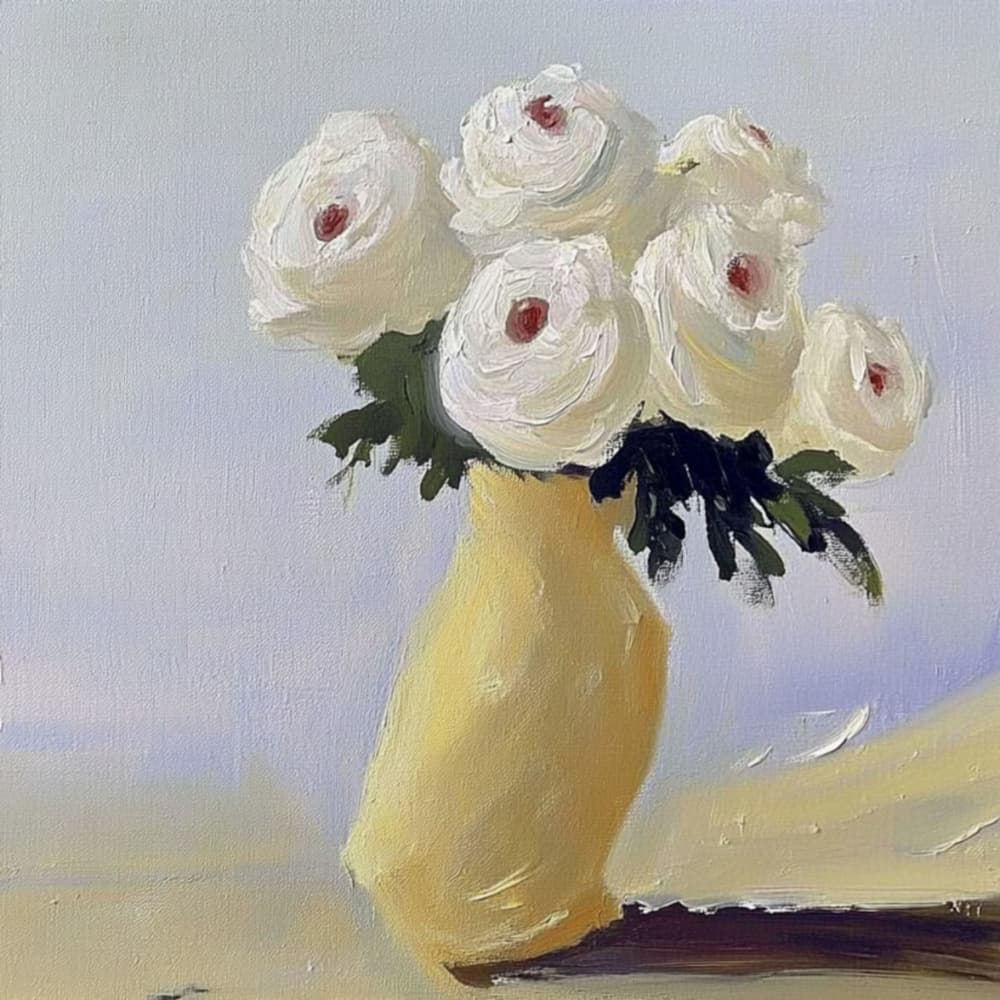White Blooms Yellow Vase by Avanesova Elena — canvas wall art