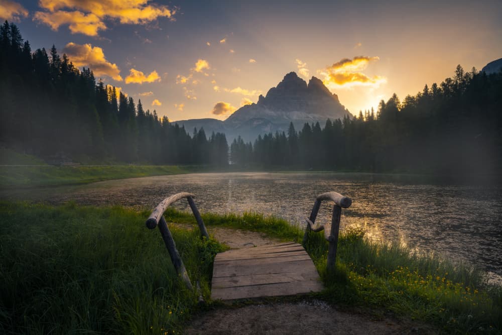 Golden Light Mountain Lake by Yongnan Li （李永男） — canvas wall art