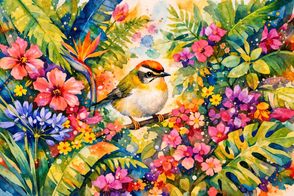 Vibrant Tropical Bird Garden by Natalie Bruns — canvas wall art