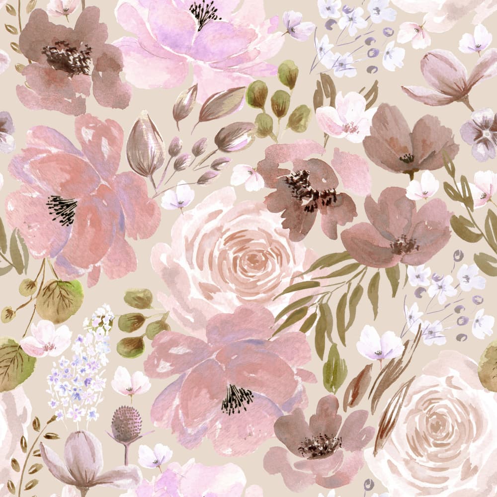 Floral Chaos Watercolor Pattern Light Beige by Anis Illustration — canvas wall art