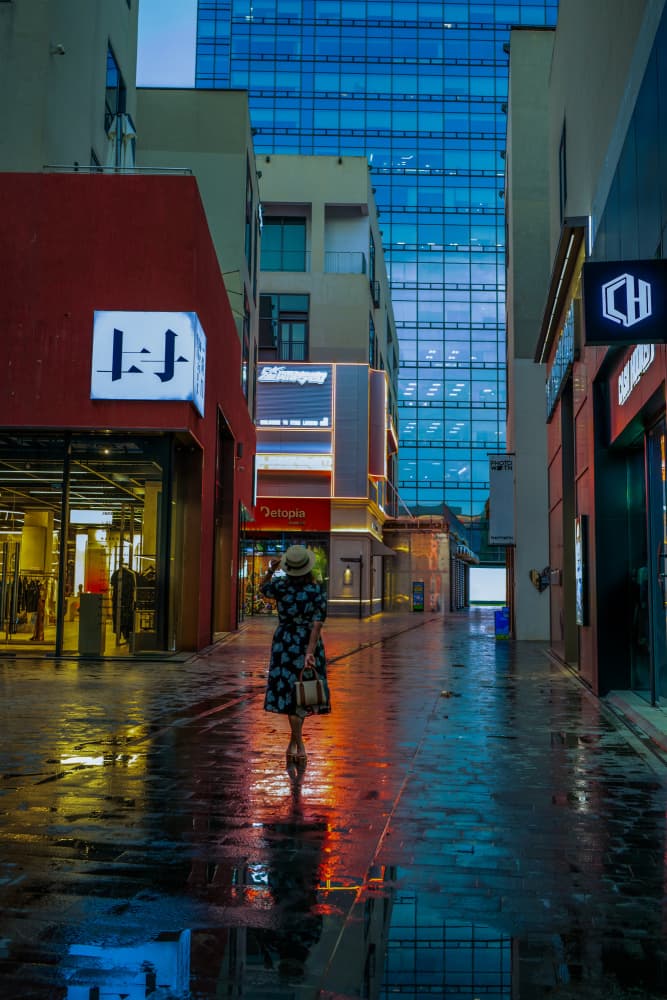 Woman Walking City Night by Jack Ou — canvas wall art