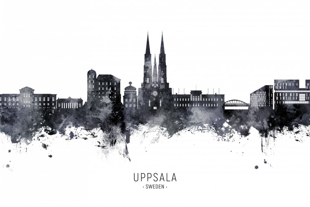 Uppsala Watercolor Skyline by Michael Tompsett — canvas wall art