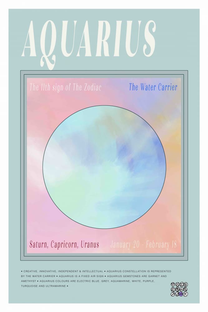 Pastel Aquarius Zodiac by casa cartissi — canvas wall art