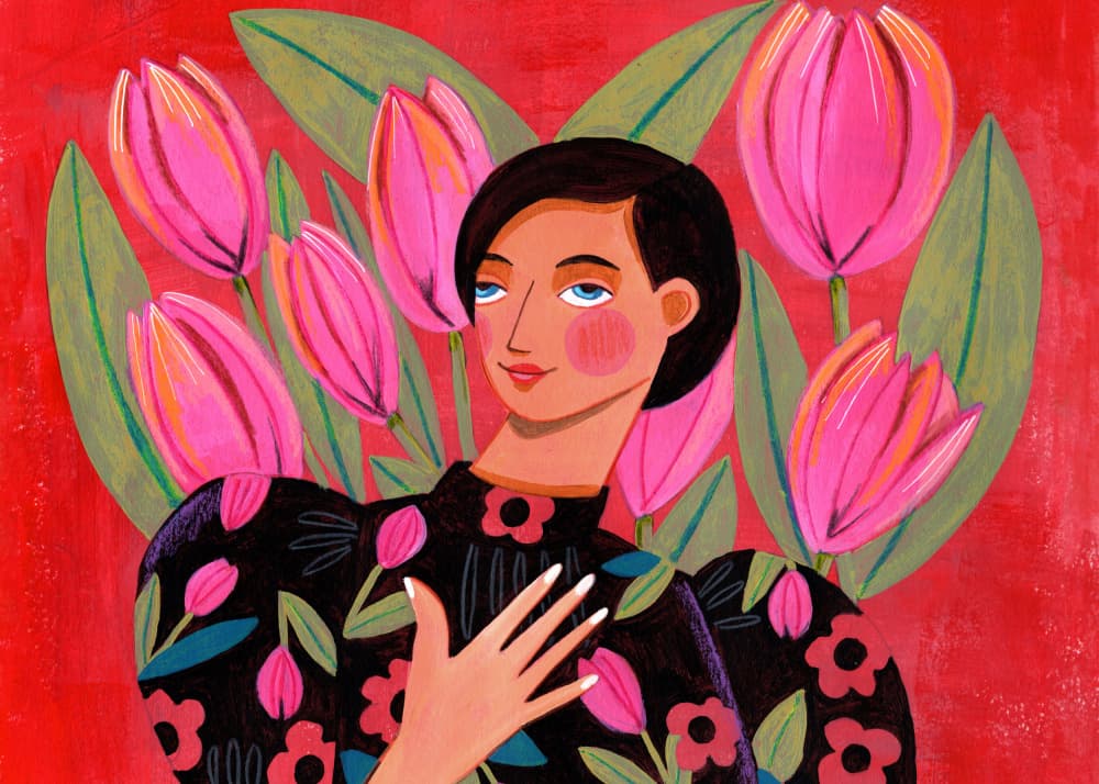 Abstract Modern Portrait Woman with Tulips by Caroline Bonne Müller — canvas wall art