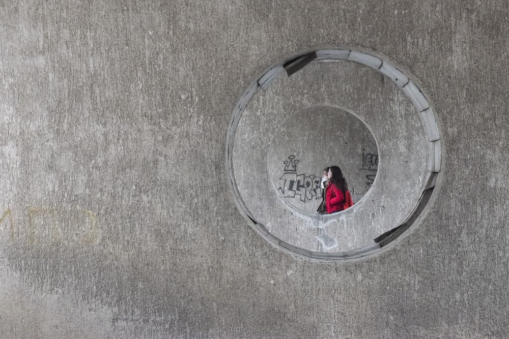 Woman in Red Circle by Svetislav Cvetkovic — canvas wall art