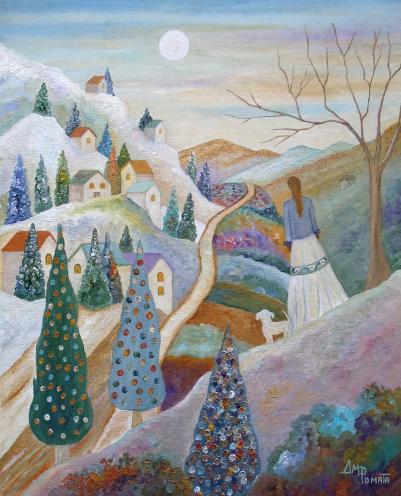 Moonlit Village Path by Angeles M. Pomata — canvas wall art