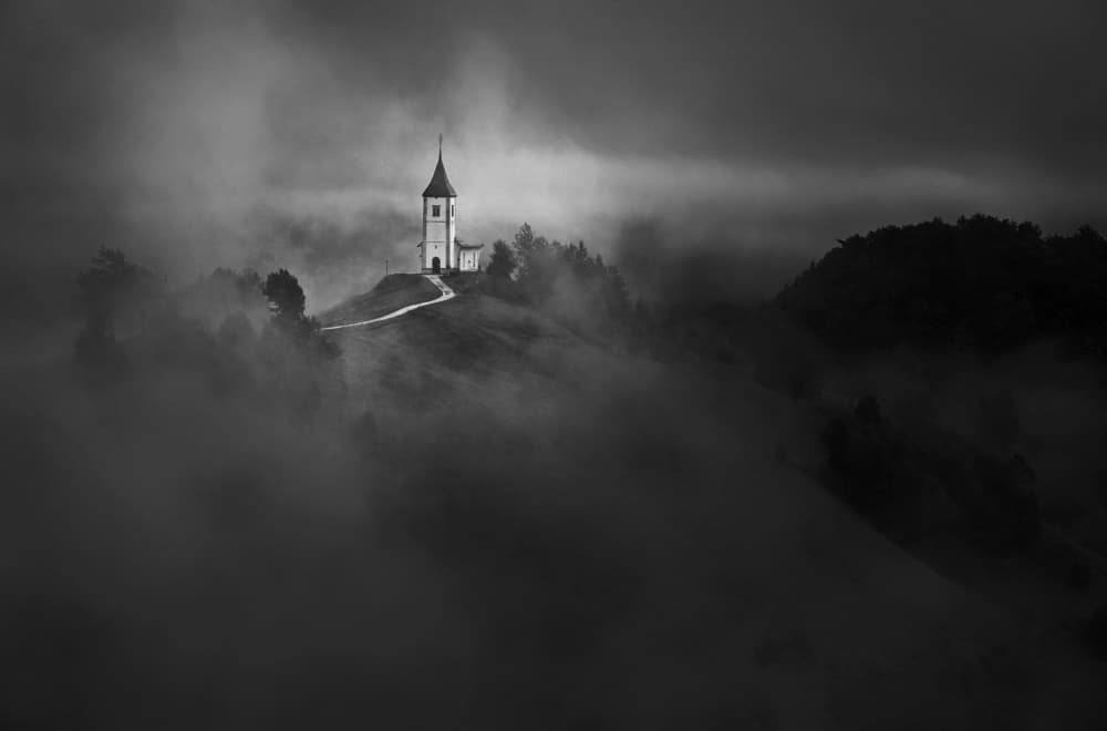Foggy Hilltop Church by Drago Vogrinec — canvas wall art