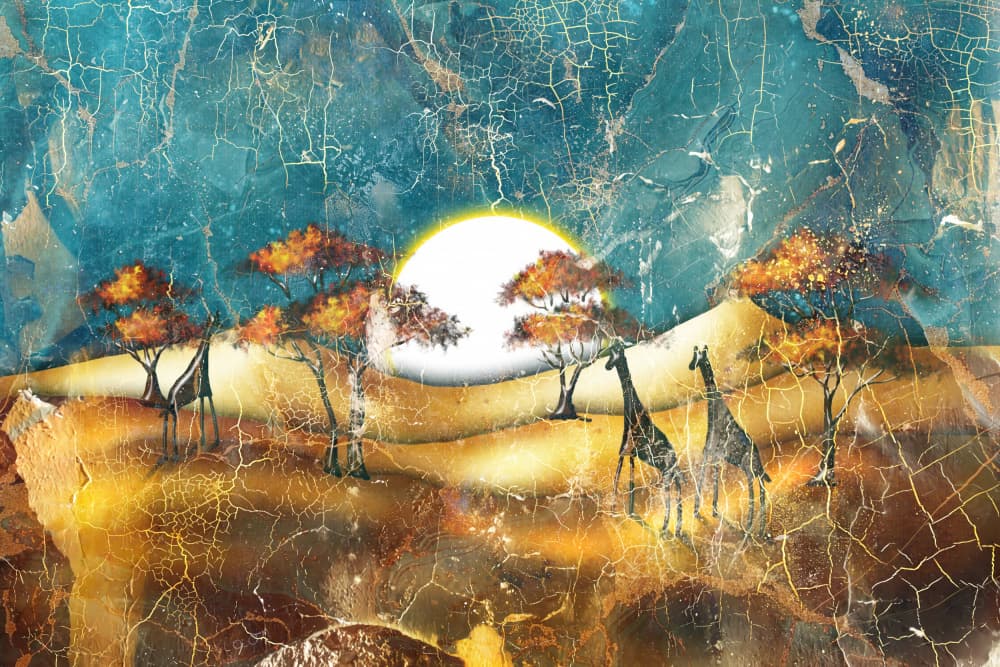 Savanna Giraffe Sunset by Rafal Kulik — canvas wall art