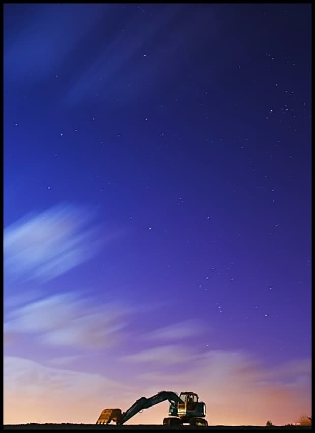 Starry Night Excavator by Willy Marthinussen — canvas wall art