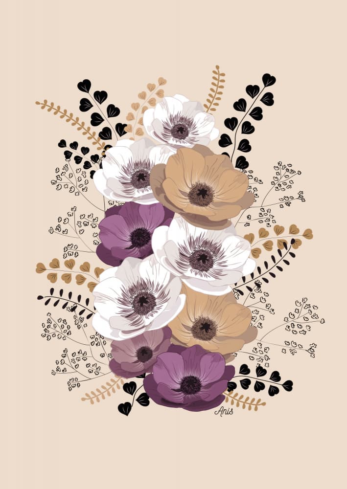Anemones Floral Bouquet by Anis Illustration — canvas wall art