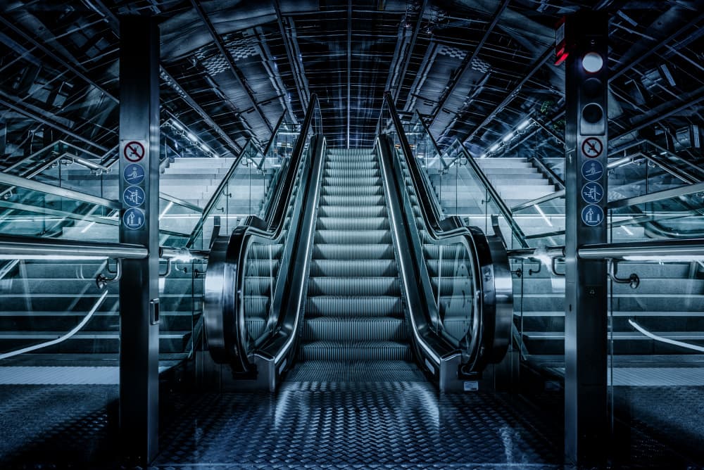 Modern Blue Escalator by Jürgen Muß — canvas wall art