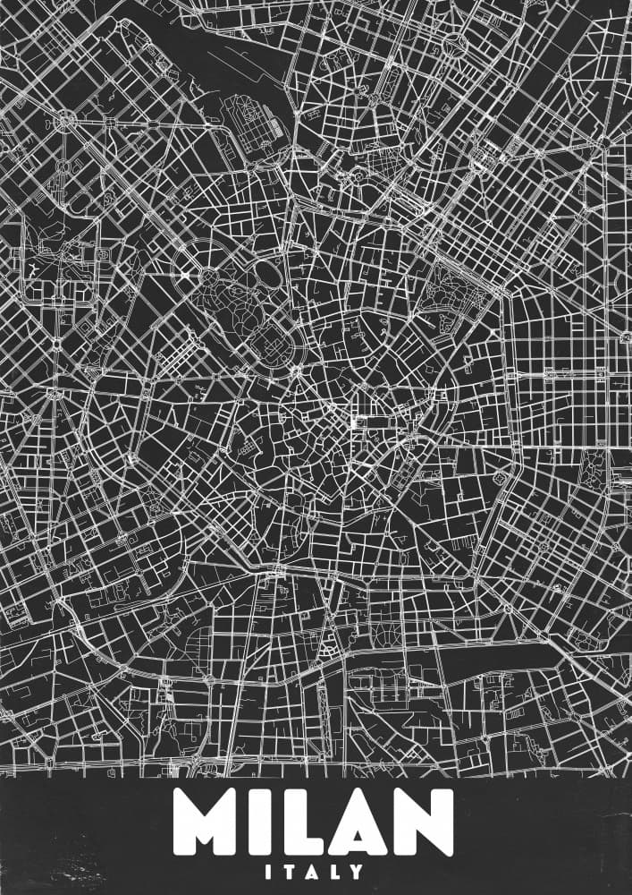 Milan City Map by Nicholas — canvas wall art