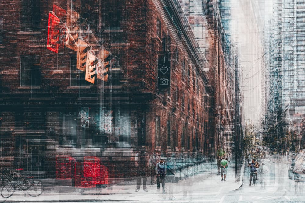 Layered Urban Streetscape by Carmine Chiriacò — canvas wall art