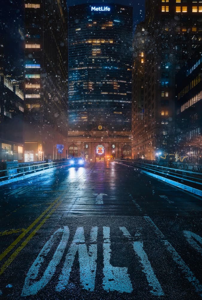 Moody Winter City Street by Javier de la Torre — canvas wall art