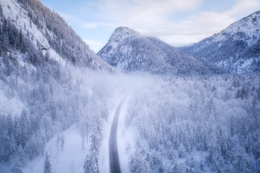 Misty Winter Mountain Road by Daniel Gastager — canvas wall art