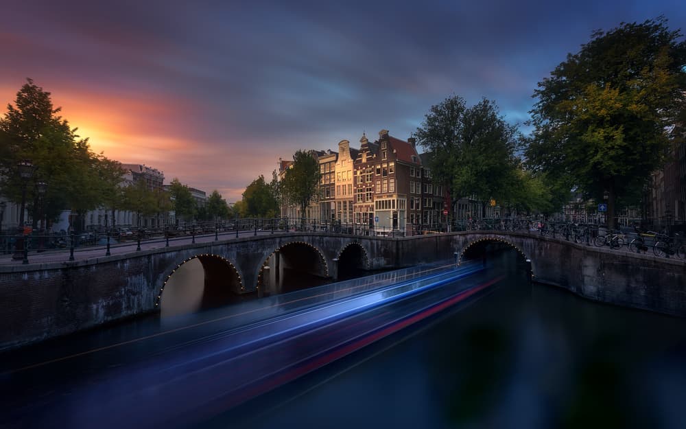 Amsterdam Twilight Trails by Jesús M. García — canvas wall art