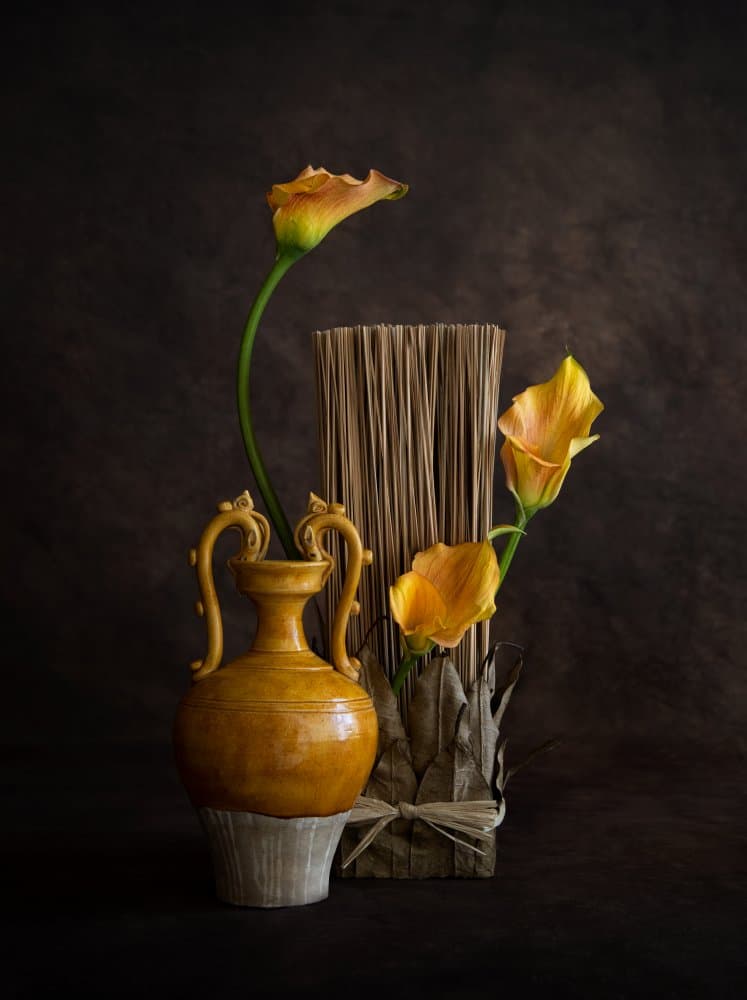 Golden Calla Still Life by Joanna W — canvas wall art