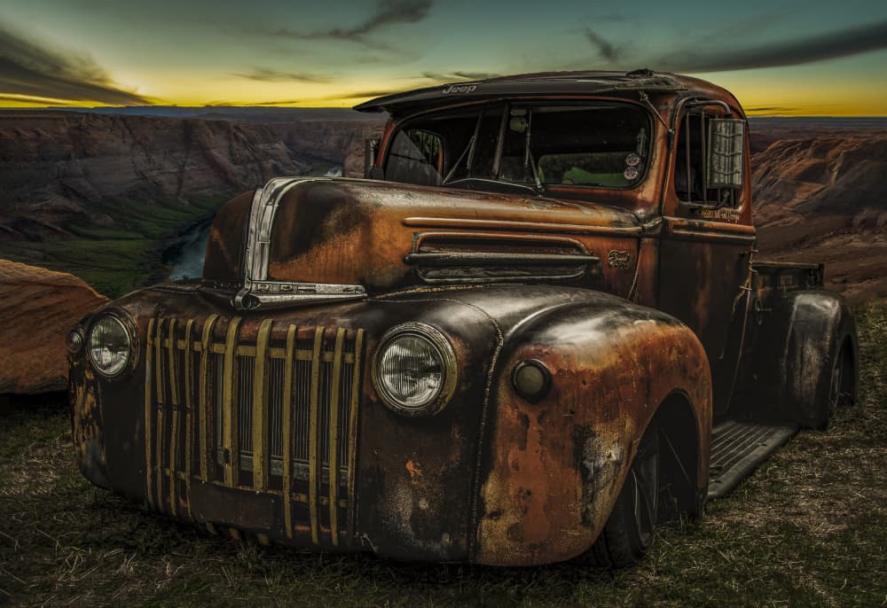 Vintage Truck Canyon Sunset by Laruelle Philippe — canvas wall art