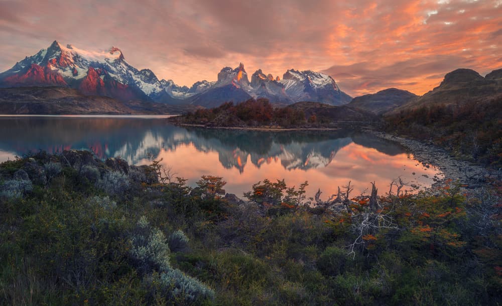 Patagonia Mountain Sunrise Reflection by Valeriy Shcherbina — canvas wall art