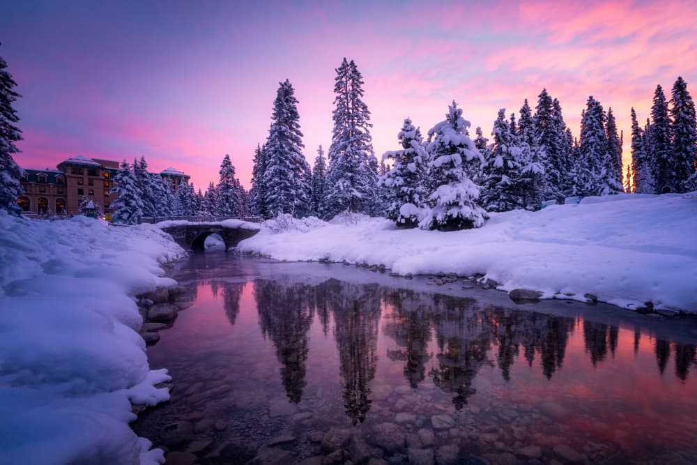 Snowy River Sunset Glow by Yongnan Li (李永男) — canvas wall art