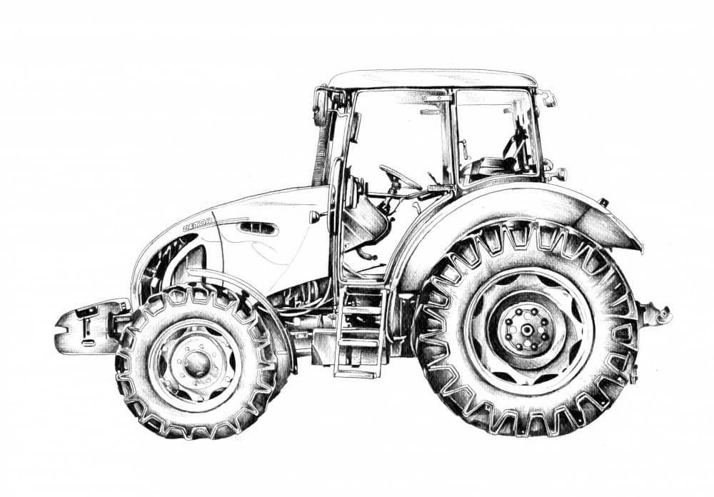 Modern Tractor Drawing by Kulik — canvas wall art