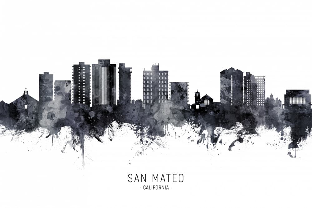 San Mateo Watercolor Skyline by Michael Tompsett — canvas wall art