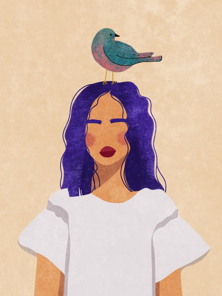 Girl with bird by Raissa Oltmanns — canvas wall art