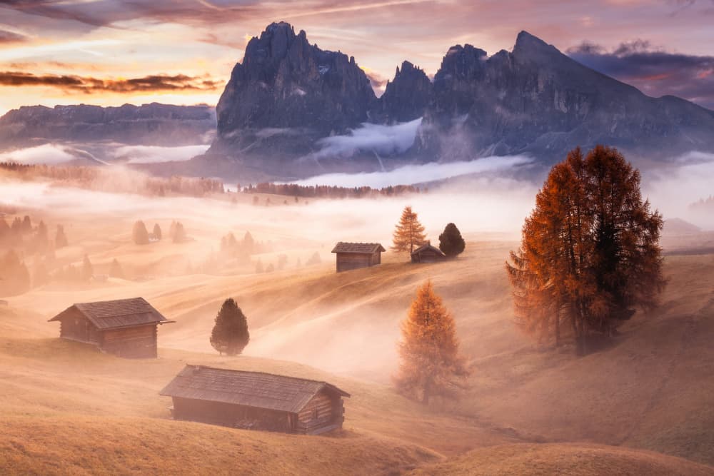 Misty Autumn Mountain Valley by Andreea Selagea — canvas wall art