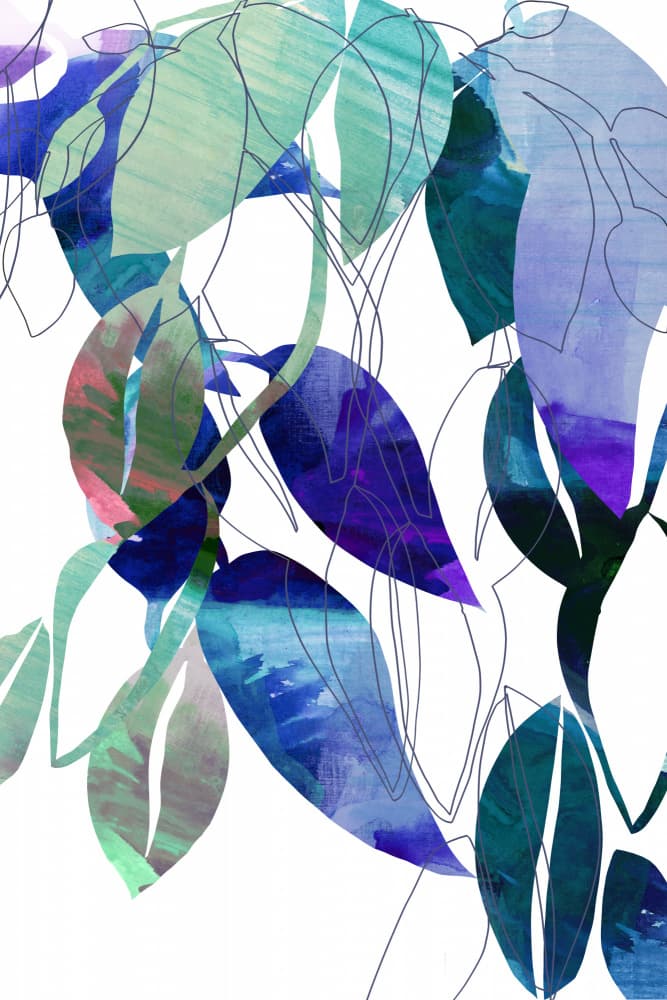 Flowing Blue Green Leaves by cartissi — canvas wall art