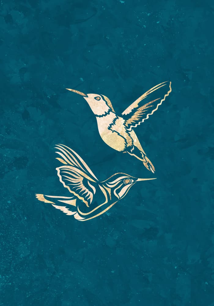 Elegant Golden Hummingbirds by Sarah Manovski — canvas wall art