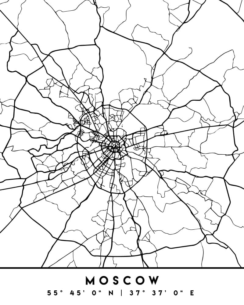 Minimalist Moscow Map by Emiliano Deificus — canvas wall art