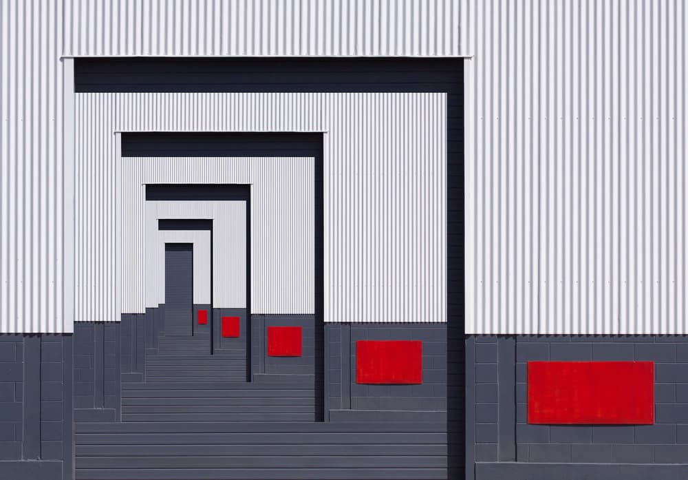 Red Geometric Architecture by Jacqueline Hammer — canvas wall art