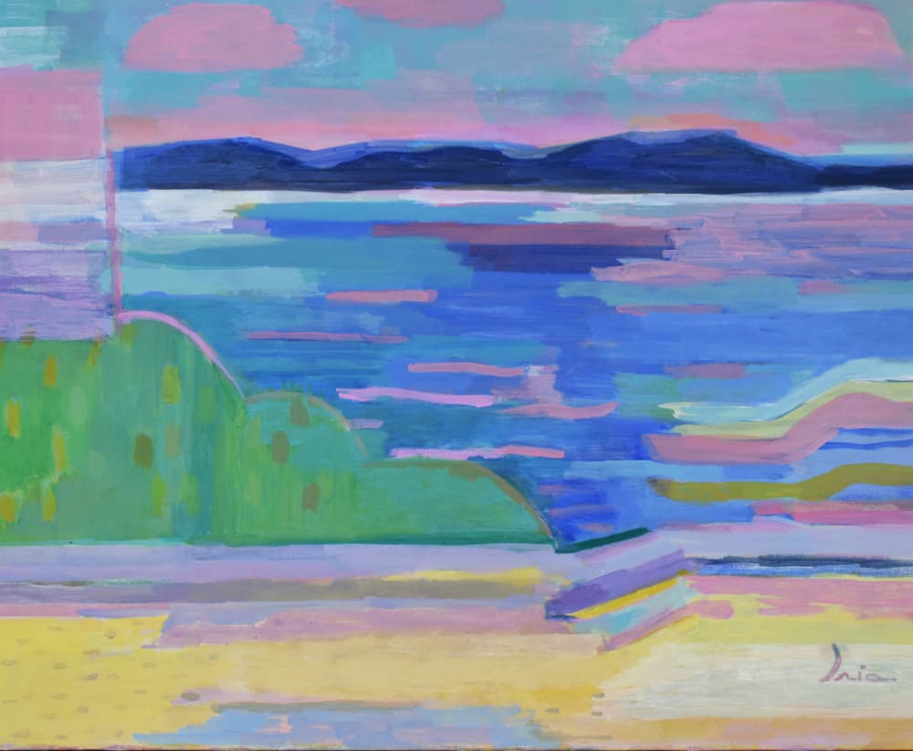 Vibrant Mountain Seascape by Iria Fernandez — canvas wall art