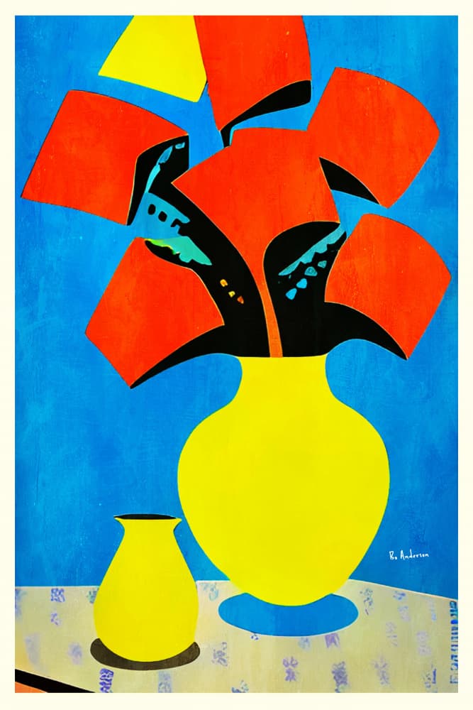 Red Flowers Yellow Vase by Bo Anderson — canvas wall art