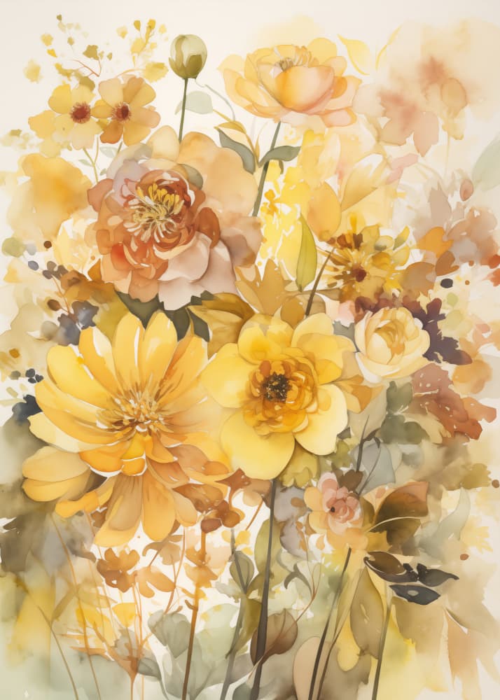 Golden Watercolor Blooms by Andreas Magnusson — canvas wall art